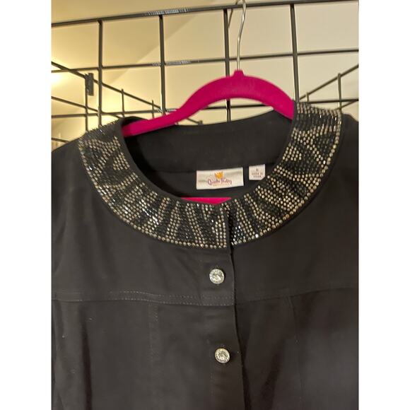 Quacker Factory Black Denim Sparkle Jacket Sz M - Picture 3 of 5